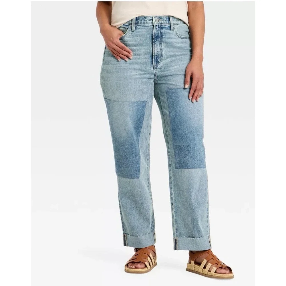 Women High-Rise Patchwork Vintage Straight Cropped Jeans - Universal Thread